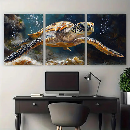 3pcs Turtle Underwater Sea Animals Wall Art Set Canvas Framed 40x60cm - High Quality Print 100% Australian Made Wall Canvas Ready to Hang