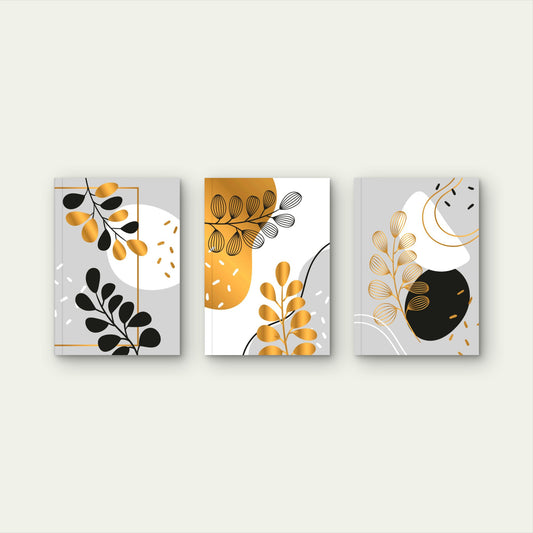 3pcs Modern Boho Gold Botanical Branches Trio    Wall Art Set Canvas Framed 40x60cm - High Quality Print 100% Australian Made Wall Canvas Ready to Hang