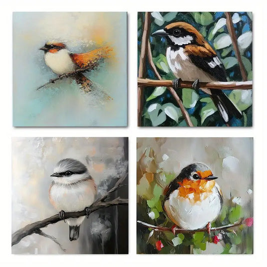 4pcs Vibrant Canvas Bird Art Prints  Wall Art Canvas Framed