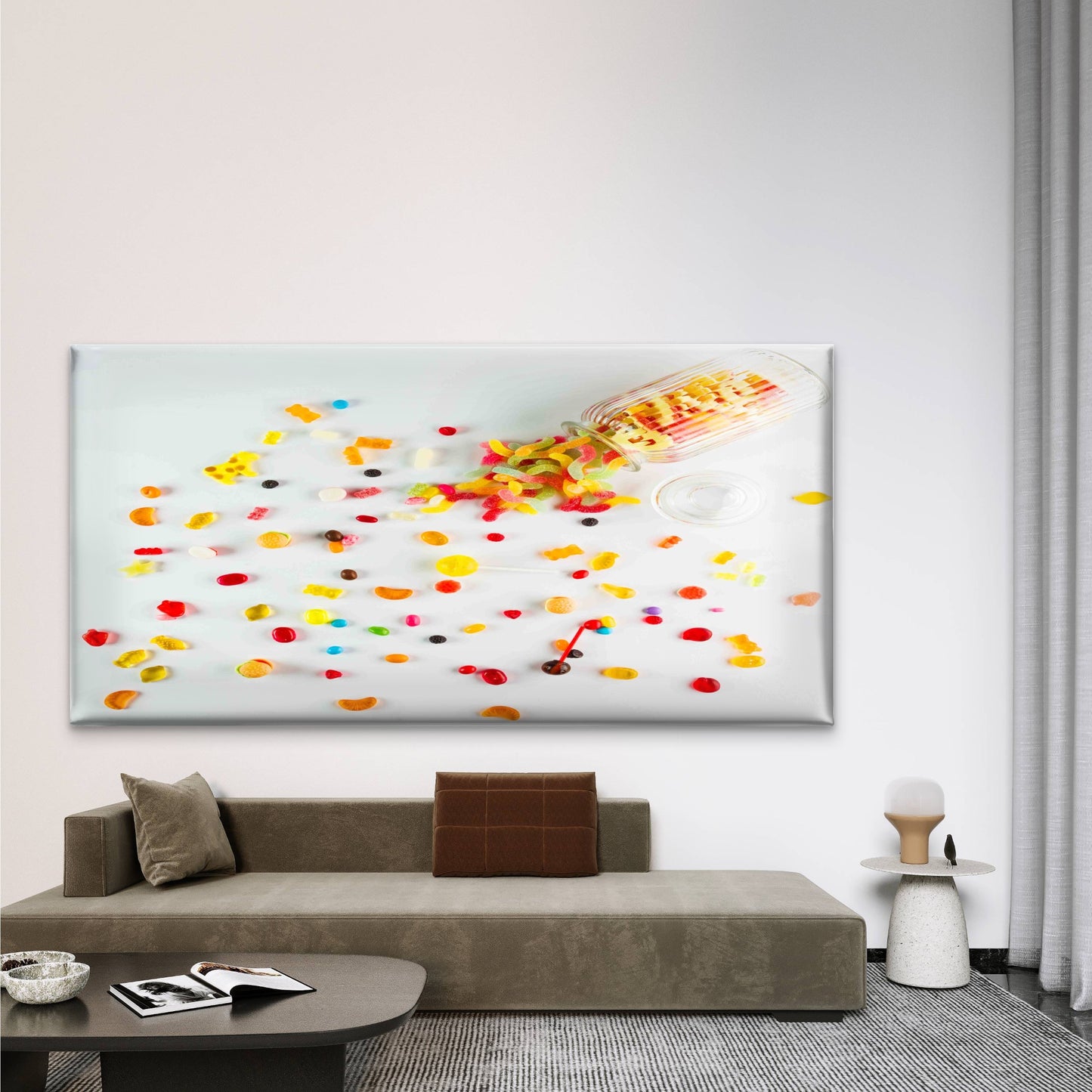 Candies Spilled From Glass Jar Wall Art Canvas Office Home Room Framed 120x60cm