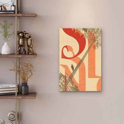 Beige & Red Abstract Cityscape Metal Print Ready to Hang