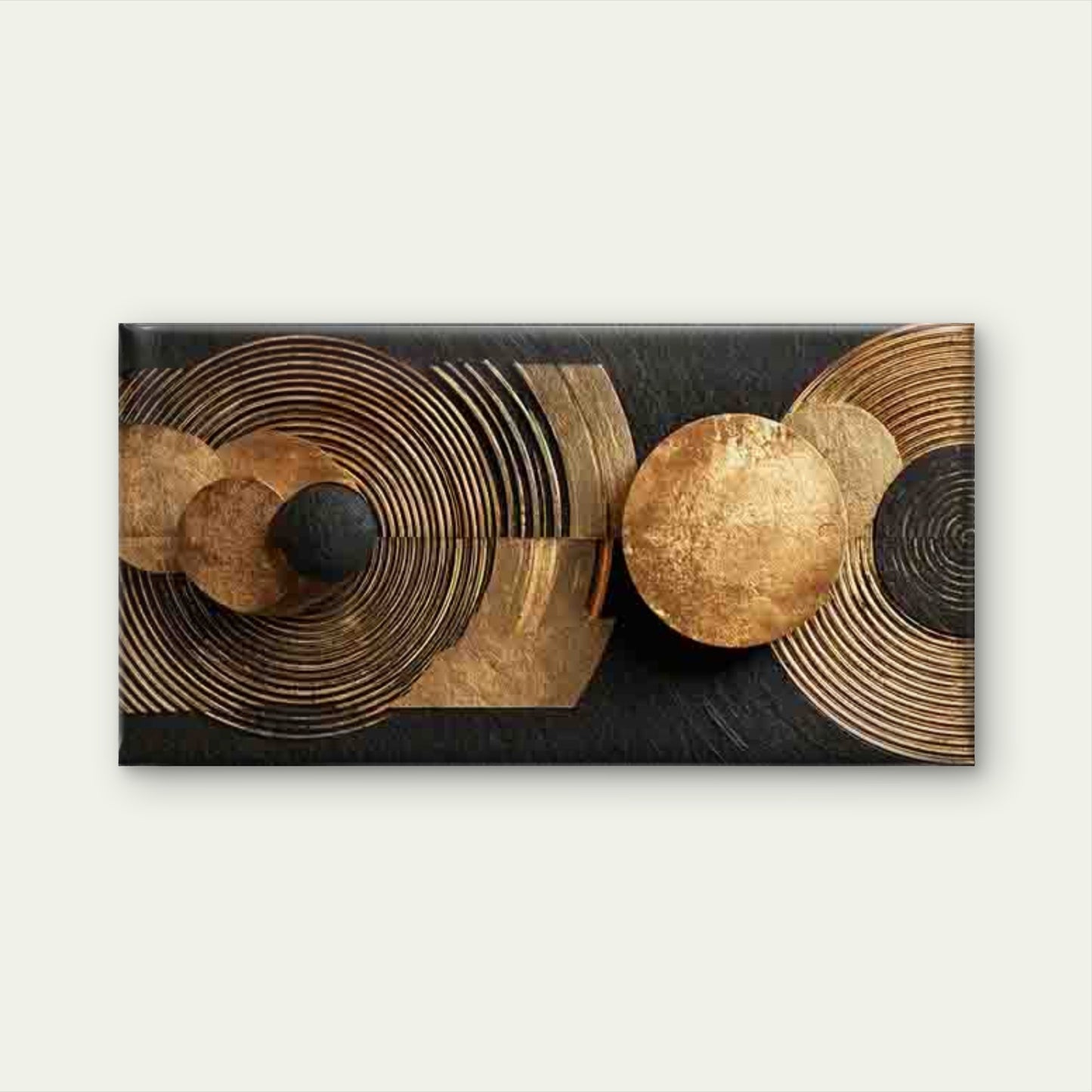 Golden Circles on a Black Wall Art Canvas Office Home Room Framed 120x60cm - Bella Home Decor