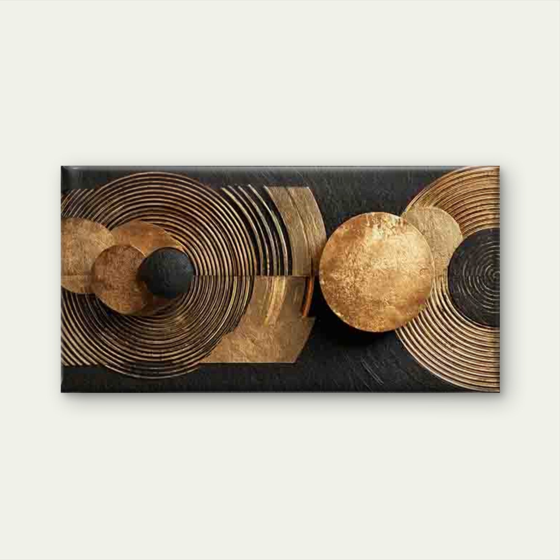 Golden Circles on a Black Wall Art Canvas Office Home Room Framed 120x60cm - Bella Home Decor