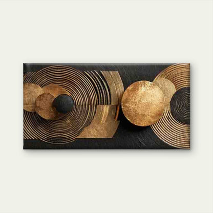 Golden Circles on a Black Wall Art Canvas Office Home Room Framed 120x60cm - Bella Home Decor