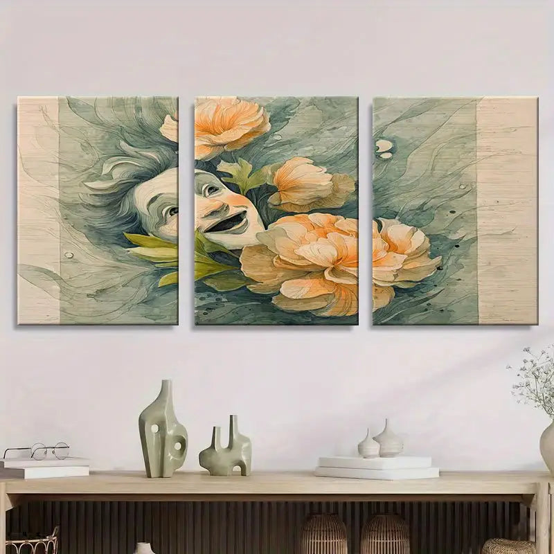 3pcs Vibrant Orange & Green Tones Metal Print Ready to Hang Art