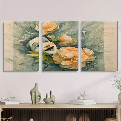 3pcs Vibrant Orange & Green Tones Metal Print Ready to Hang Art