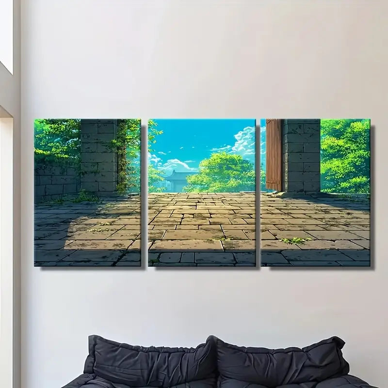 3pcs Anime Background Of An Open Space Metal Print Ready to Hang Art - Bella Home Decor