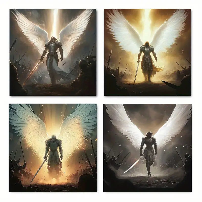 4pcs Fantasy Angel Wing Man Themed Wall Art Canvas Framed