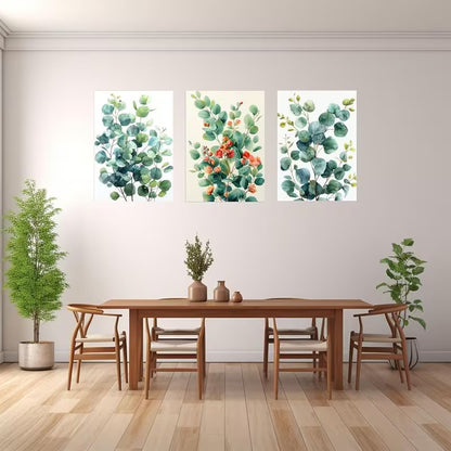 3pcs Set Green & Mint Eucalyptus Leaf Wall Art Set Canvas Framed 40x60cm - High Quality Print 100% Australian Made Wall Canvas Ready to Hang