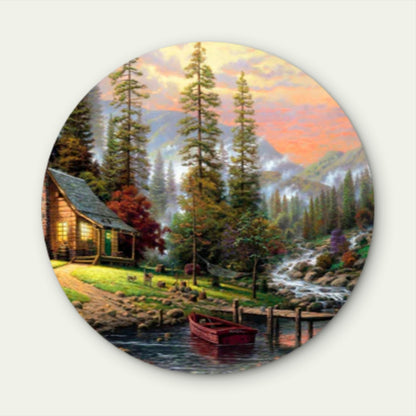 Peaceful Lake House Forest Acrylic Glass Rounded Print Tempered Glass Wall Art 100% Made in Australia Ready to Hang