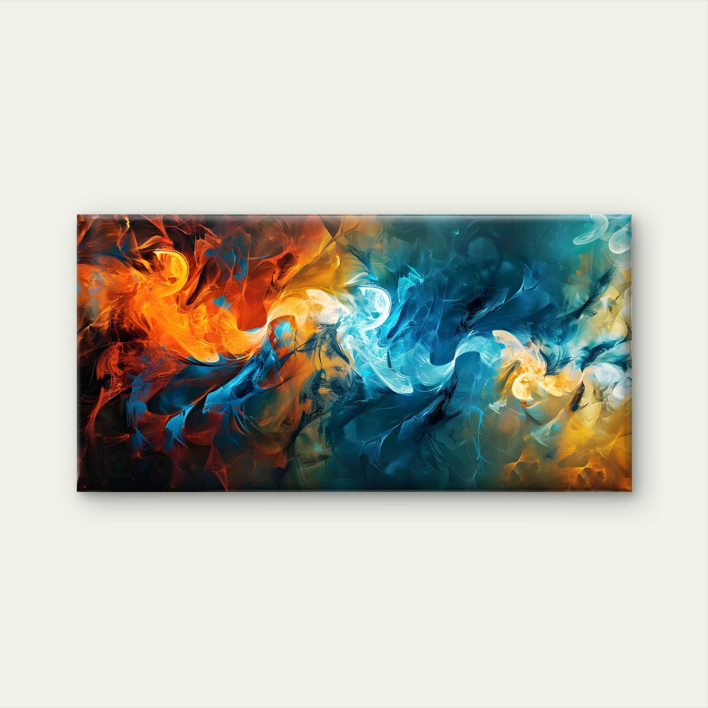 Abstract Swirling Fire Ice Wall Art Canvas Office Home Room Framed 120x60cm - Bella Home Decor