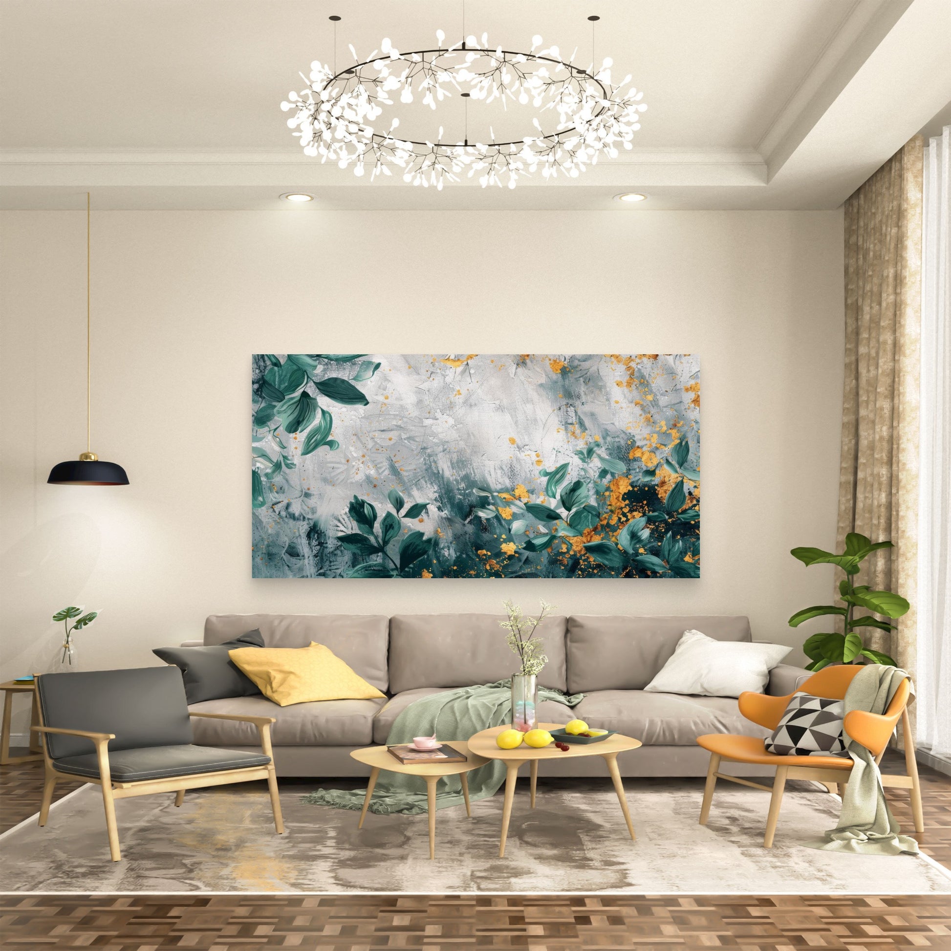 Emerald Gold Abstract Verdure Wall Art Canvas Office Home Room Framed 120x60cm - Bella Home Decor
