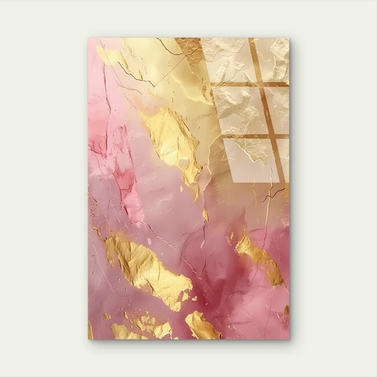 Pink Marble Gold Foil Abstract Acrylic Glass Printing Wall Art Australian Made Quality