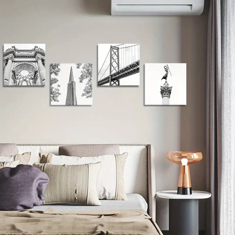 4pcs  Classic Bridge, Peak-Shaped  Wall Art Canvas Framed