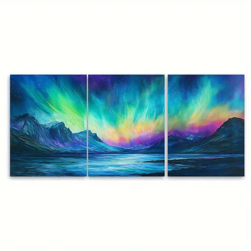 3pcs Aurora Borealis Northern Lights Scene Wall Art Set Canvas Framed 50x70cm - High Quality Print 100% Australian Made Wall Canvas Ready to Hang - Bella Home Decor