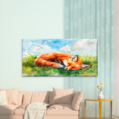Sleeping Fox In Meadow Wall Art Canvas Office Home Room Framed 120x60cm - Bella Home Decor