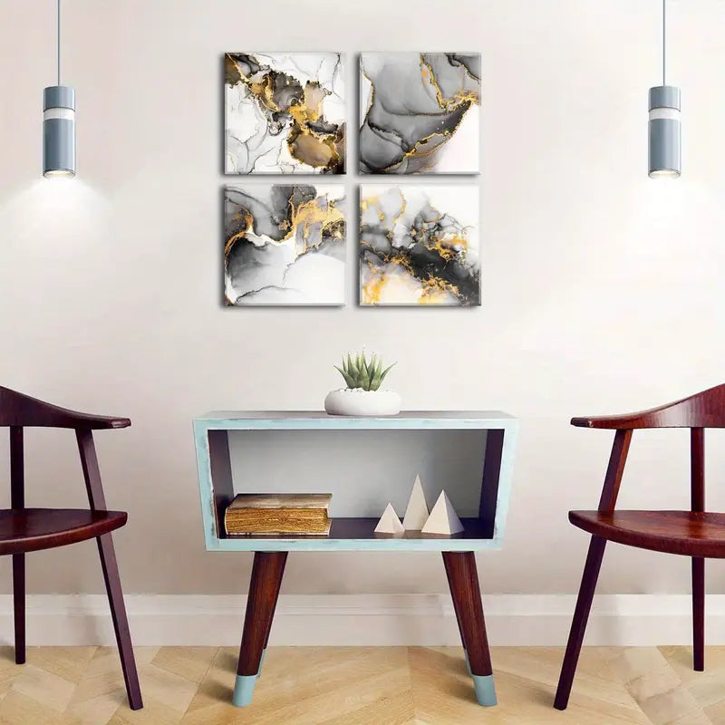4pcs Black and Golden  Coated  Wall Art Canvas Framed - Bella Home Decor