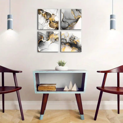 4pcs Black and Golden  Coated  Wall Art Canvas Framed - Bella Home Decor