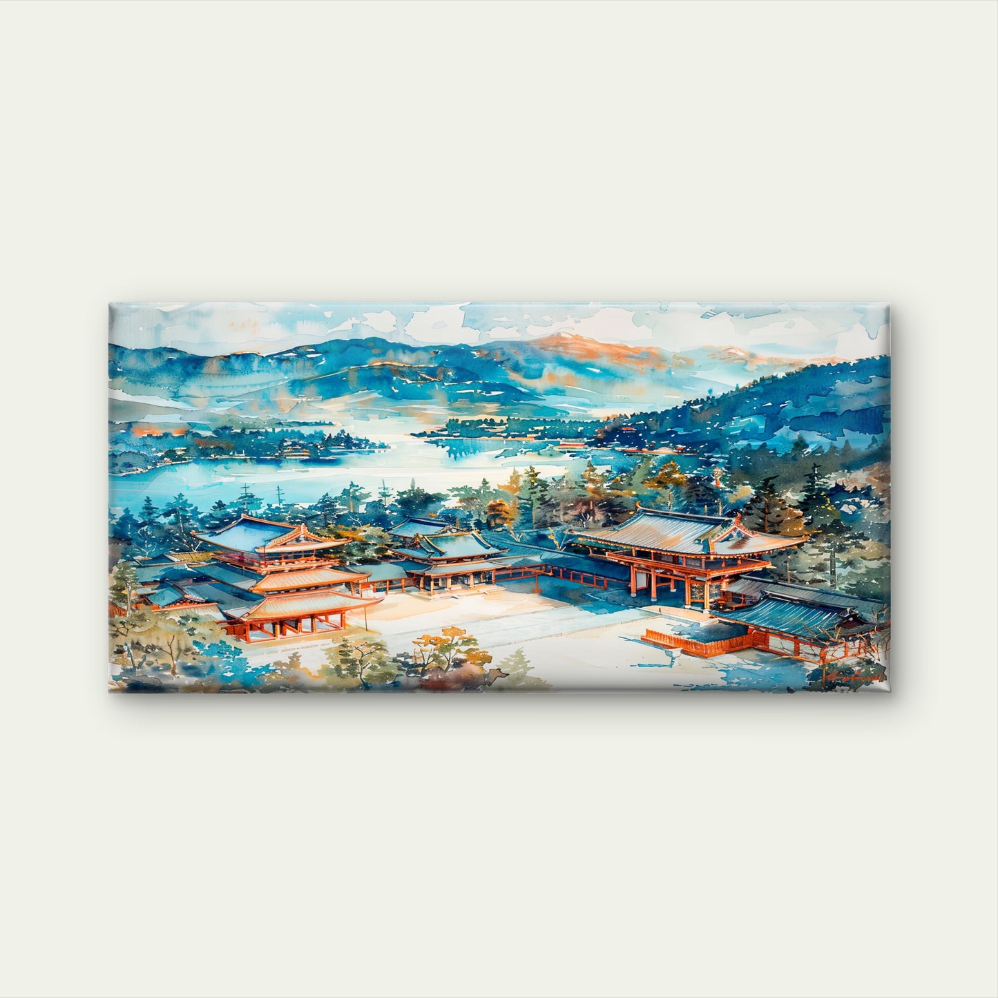 Azure Peak Temple Haven Wall Art Canvas Office Home Room Framed 120x60cm