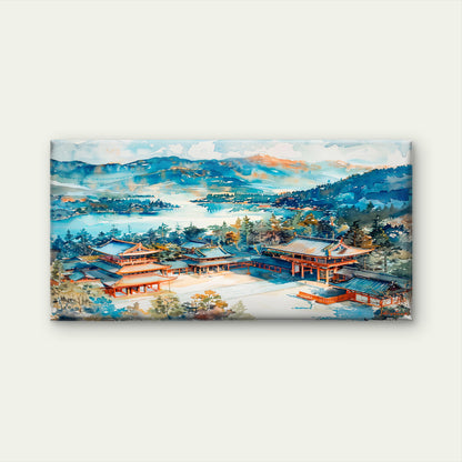 Azure Peak Temple Haven Wall Art Canvas Office Home Room Framed 120x60cm