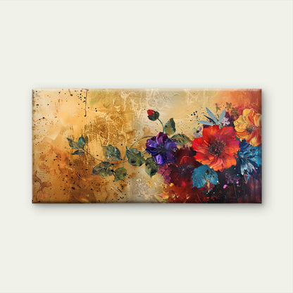 Red Floral Gold Painting Wall Art Canvas Office Home Room Framed 120x60cm