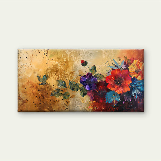 Red Floral Gold Painting Wall Art Canvas Office Home Room Framed 120x60cm