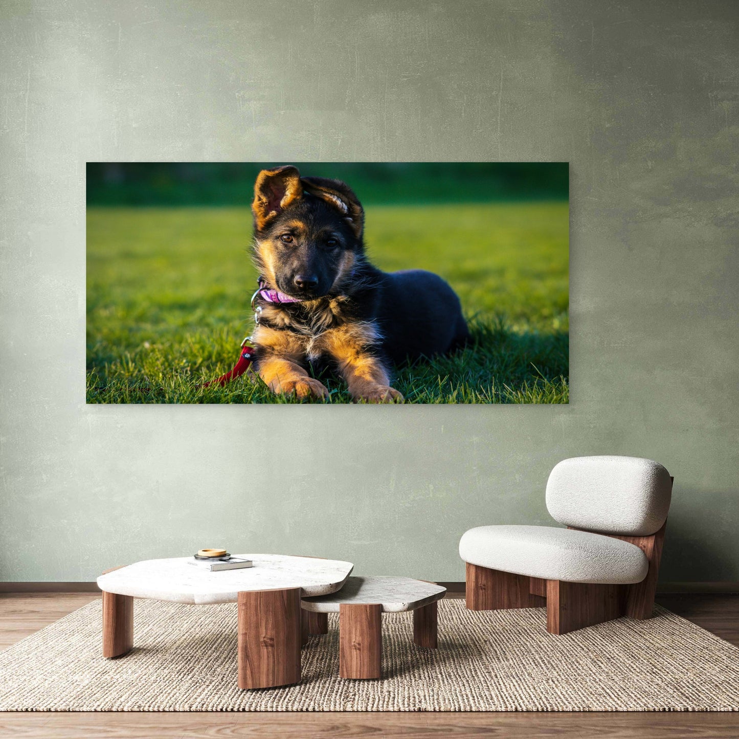German Shepherd Puppy Dog Wall Art Canvas Office Home Room Framed 120x60cm