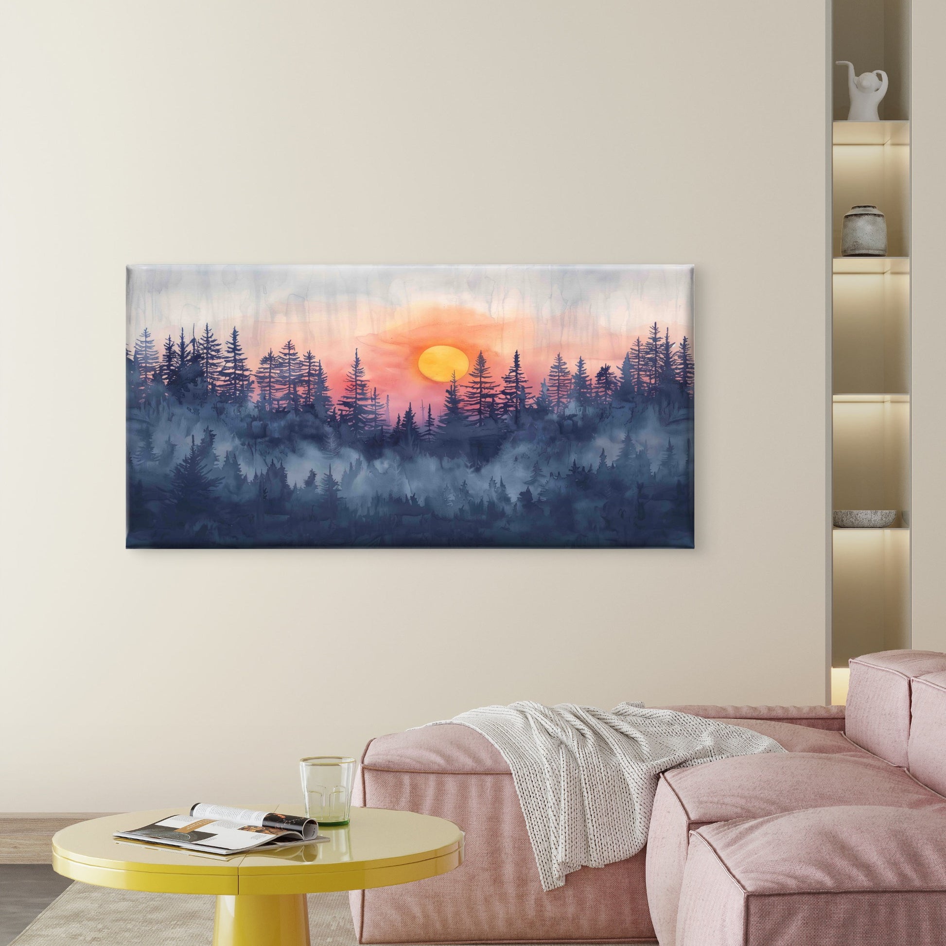 Misty Forest at Sunset Wall Art Canvas Office Home Room Framed 120x60cm - Bella Home Decor