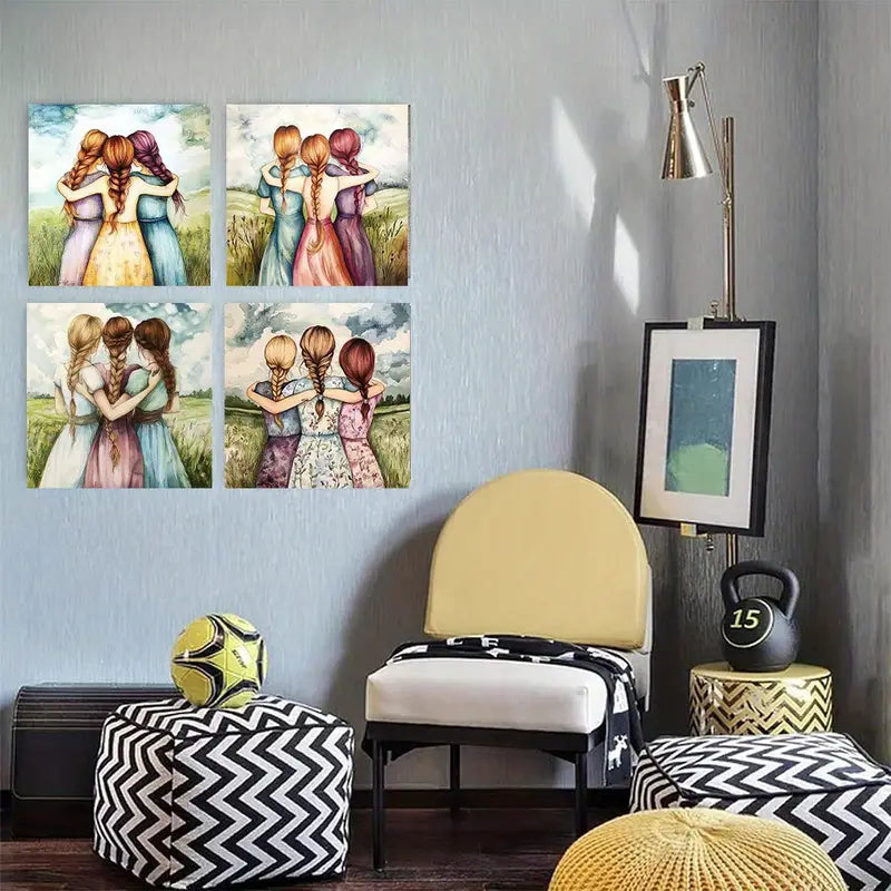 4pcs Sisterhood & Friendship  SF  Wall Art Canvas Framed