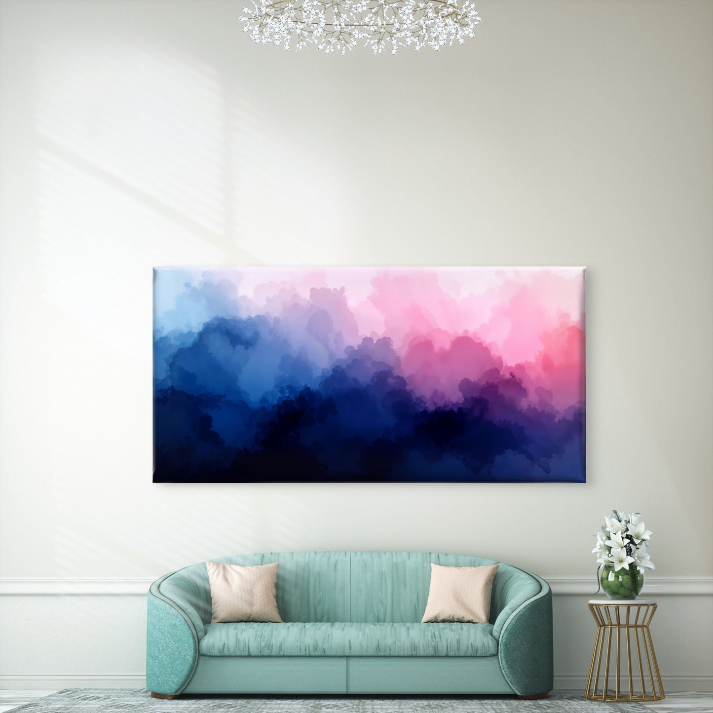 Pink Blue Watercolor Clouds Wall Art Canvas Office Home Room Framed 120x60cm - Bella Home Decor