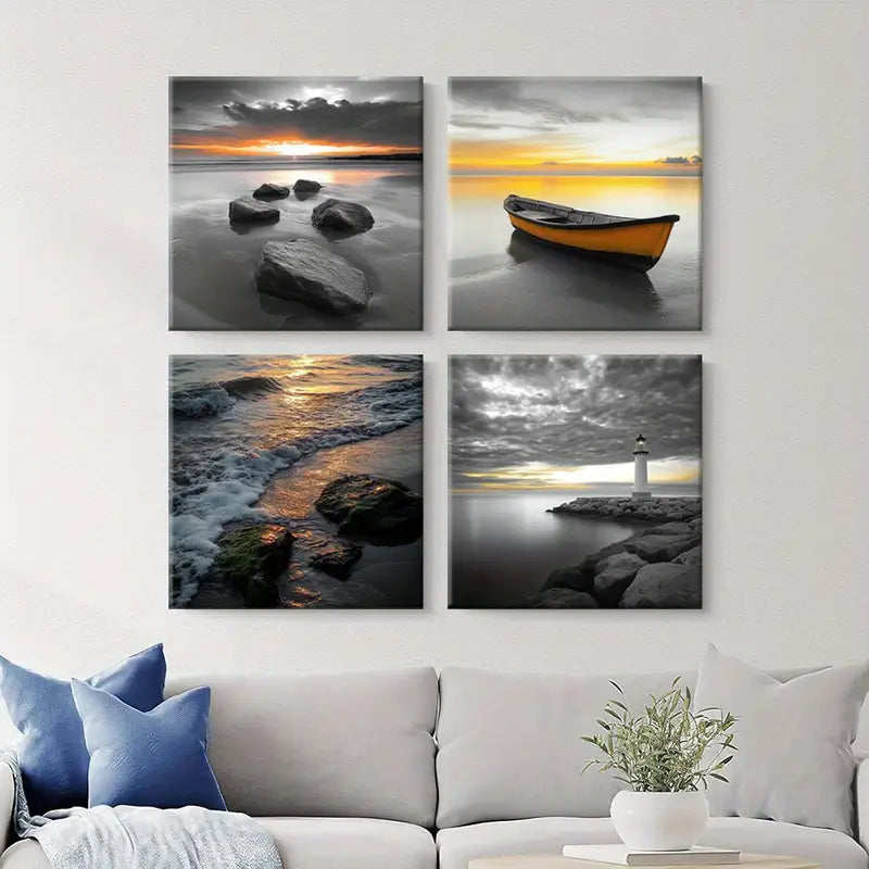4pcs Lighthouse Square  Home Decor   Wall Art Canvas Framed