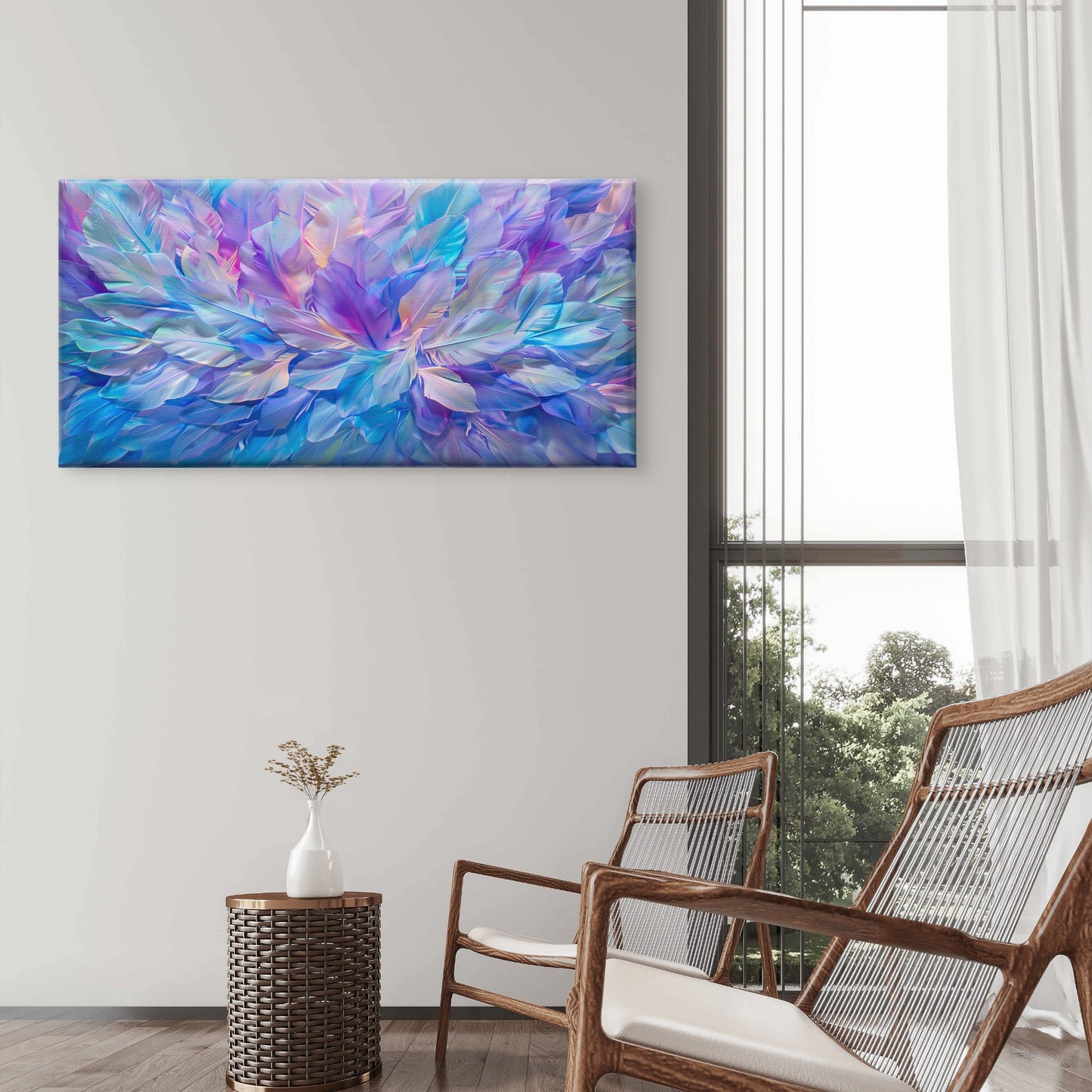 Modern Violet Fluffy Feather Wall Art Canvas Office Home Room Framed 120x60cm