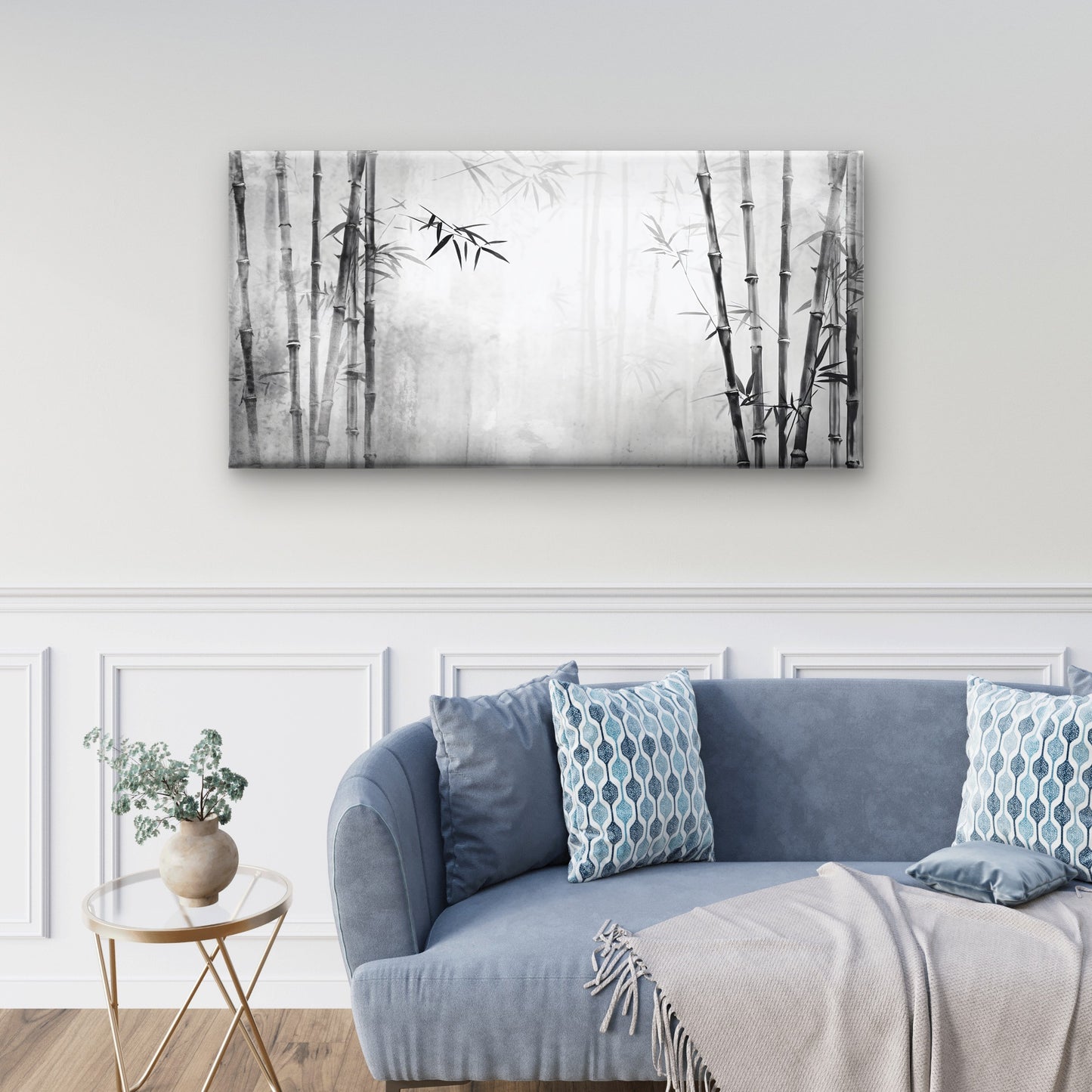 Minimalist Grey Misty Bamboo Branch Wall Art Canvas Office Home Framed 120x60cm
