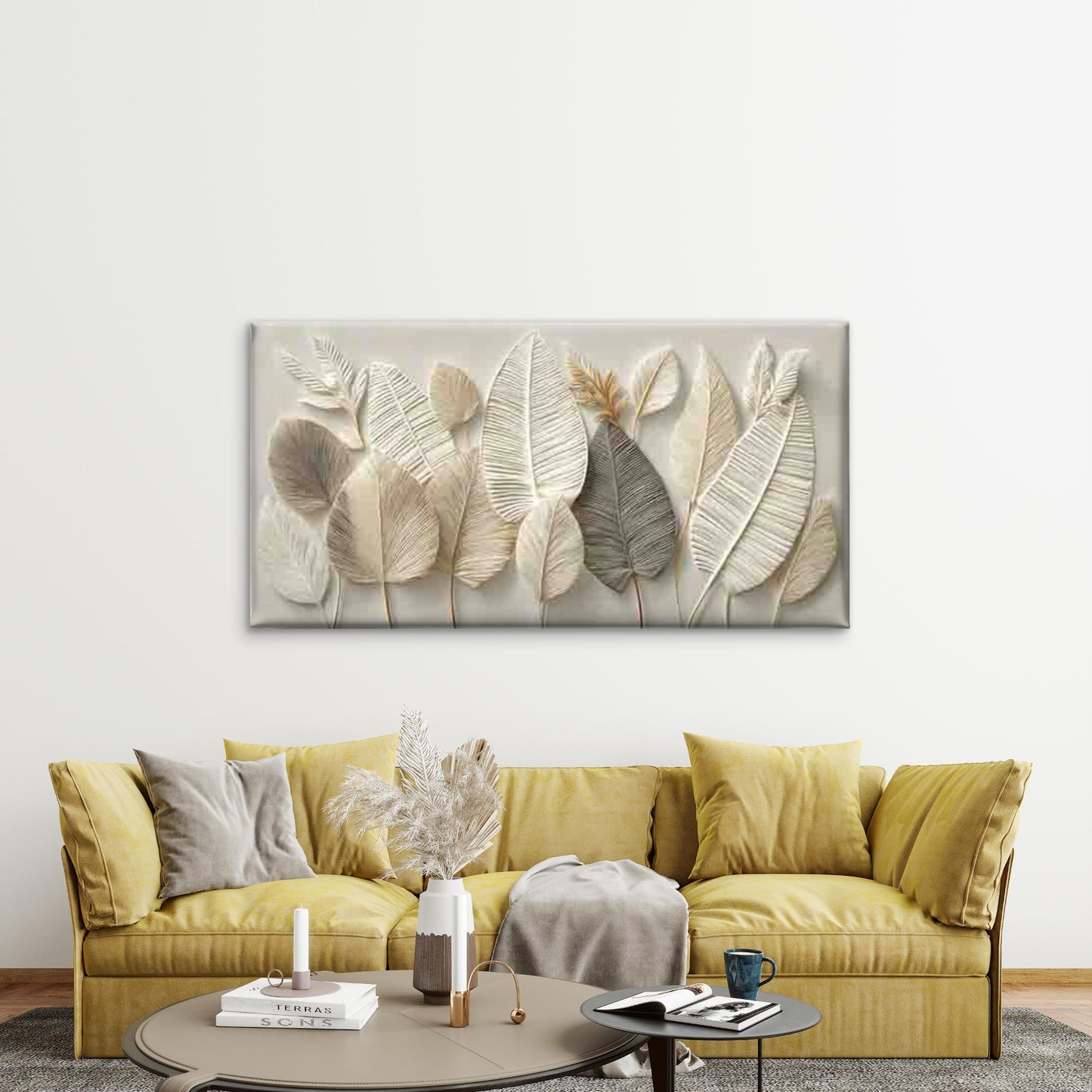 Abstract with Textured Leaves Wall Art Canvas Office Home Room Framed 120x60cm - Bella Home Decor