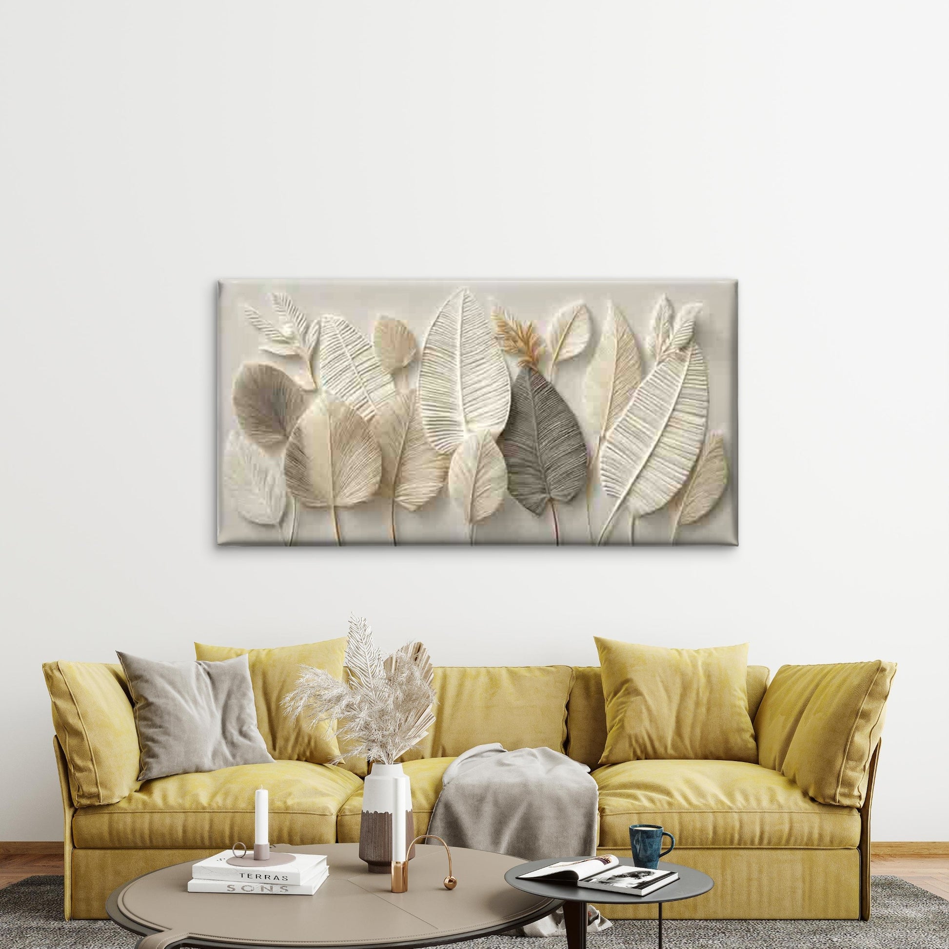 Abstract with Textured Leaves Wall Art Canvas Office Home Room Framed 120x60cm - Bella Home Decor