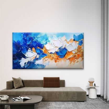 Blue & Orange Dynamic Brushstro Wall Art Canvas Office Home Room Framed 120x60cm