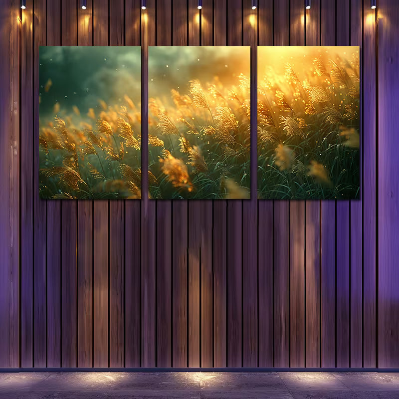 3pcs Glowing Crazy Grass Wall Art Set Canvas Framed 50x70cm - High Quality Print 100% Australian Made Wall Canvas Ready to Hang - Bella Home Decor
