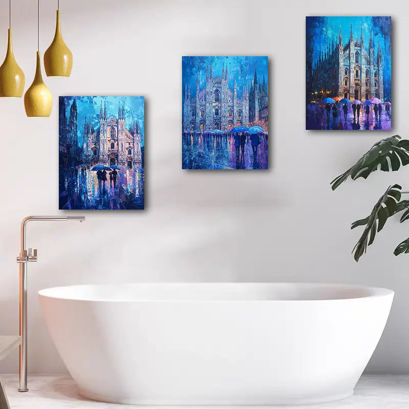 3pcs Milan Cathedral Night Scene Metal Print Ready to Hang Art