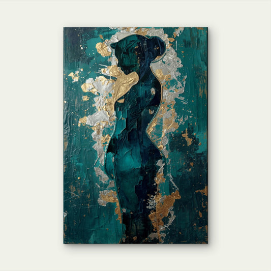 Modern Art Abstract Textured Gilded Woman Body 40x60cm Metal Print Ready to Hang