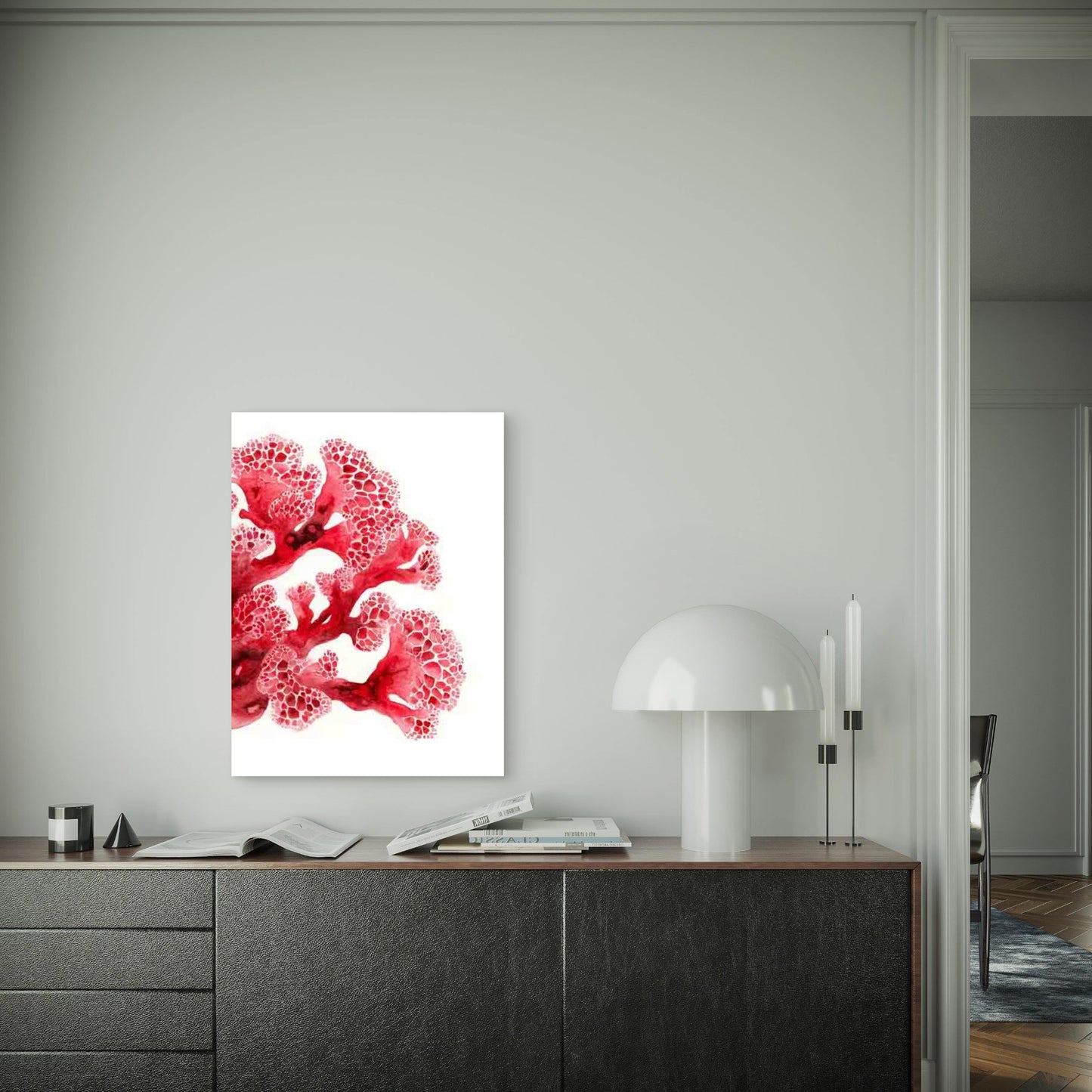 Abstract Red Coral Watercolor Painting 60x90cm Metal Print Ready to Hang