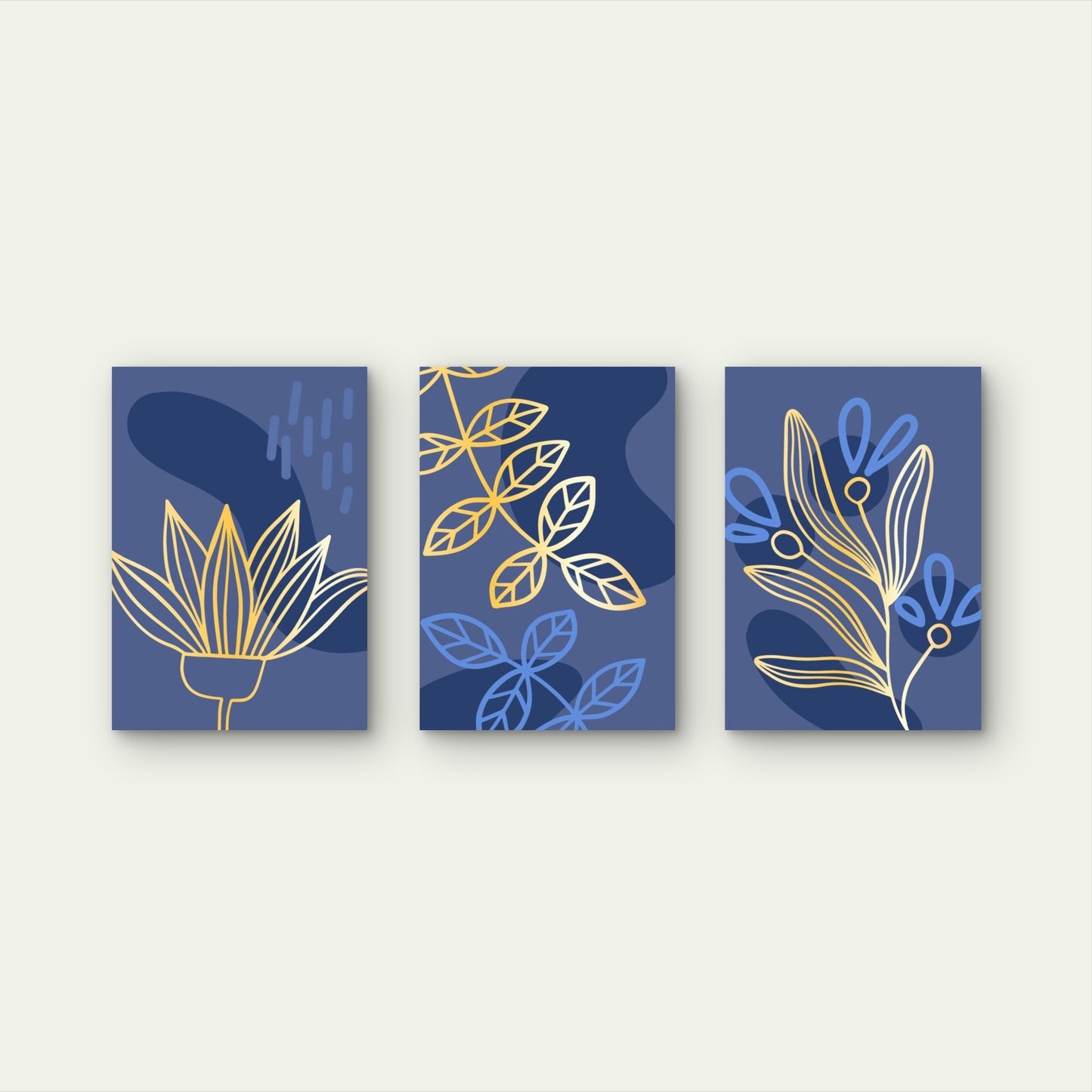 3pcs Abstract Gold Line Botanical Floral  Wall Art Set Canvas Framed 60x90cm - High Quality Print 100% Australian Made Wall Canvas Ready to Hang