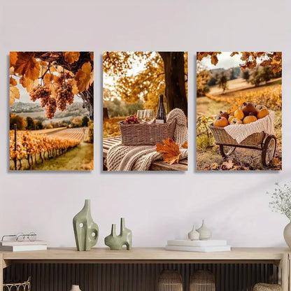 3pcs Autumn Harvest Scene With Sunset Sky Metal Print Ready to Hang Art - Bella Home Decor