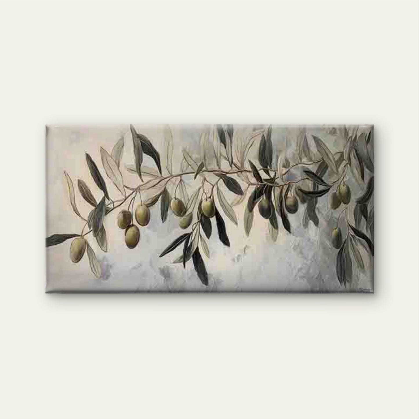 Olive Branch with Green Olives Wall Art Canvas Office Home Room Framed 120x60cm