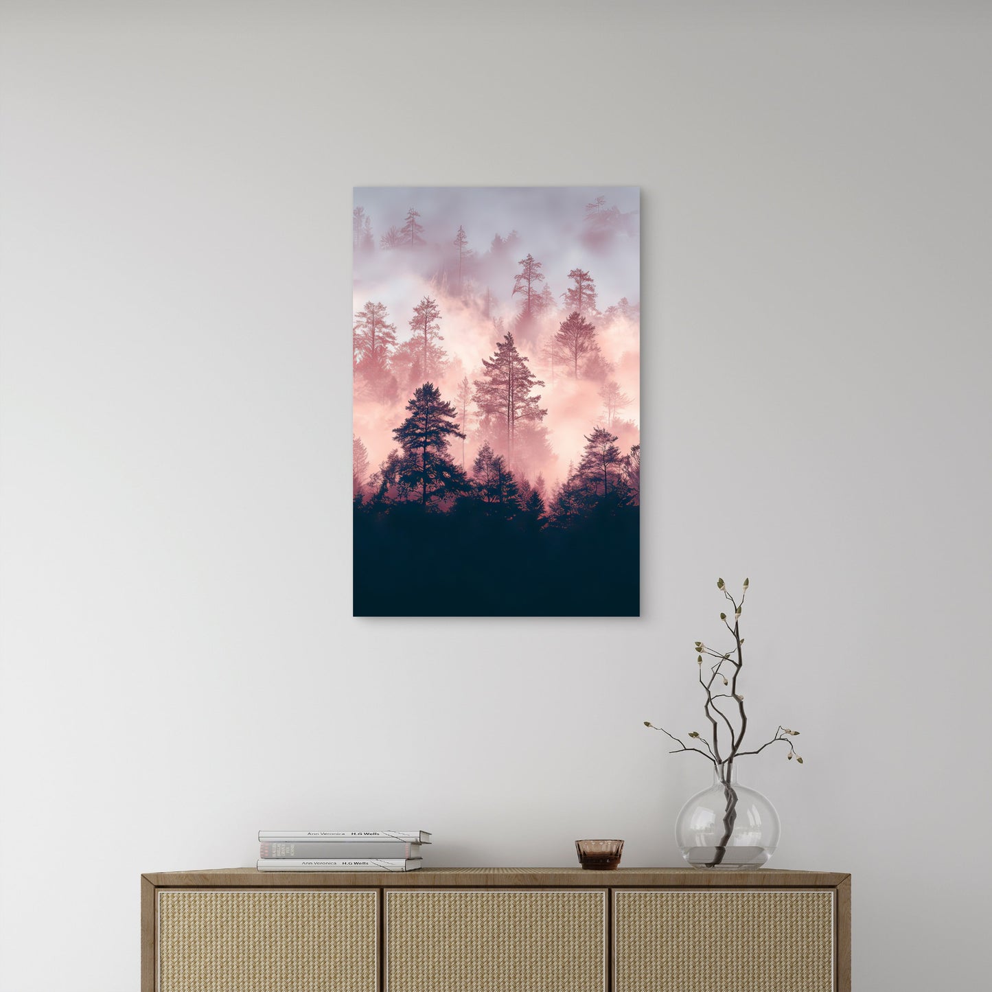 Modern Minimalist Foggy Pink Woodlands 40x60cm Metal Print Ready to Hang