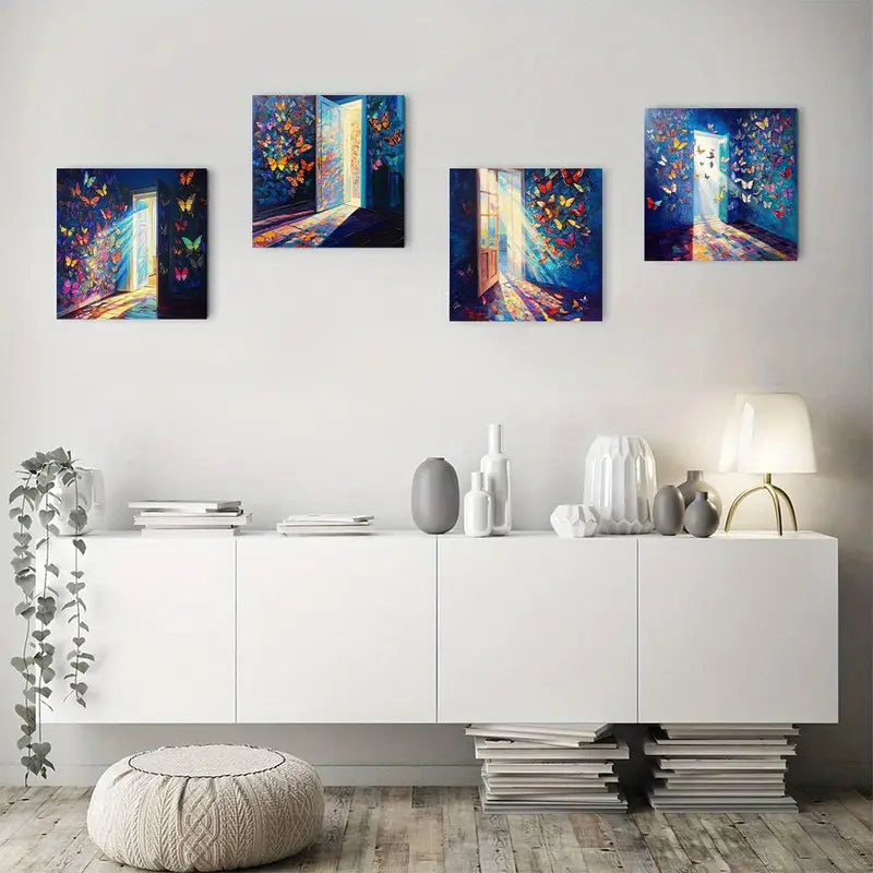 4pcs  Vintage Butterfly Canvas Art Prints   Wall Art Canvas Framed