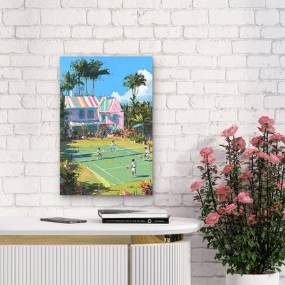Sunny Tennis Court Match 60x90cm Metal Print Ready to Hang - Bella Home Decor