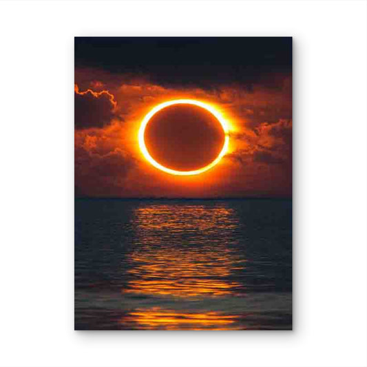Vibrant Sunset Seascape with Red Circle Over Ocean 60x90cm Metal Print Ready to Hang