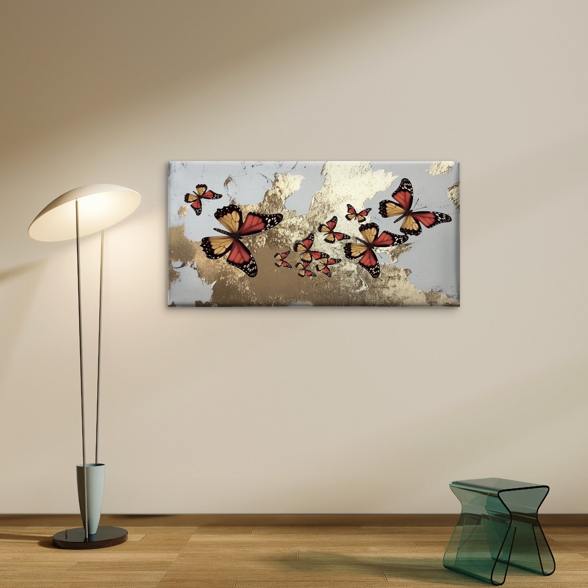 Abstract Golden Butterfly Wall Art Canvas Office Home Room Framed 120x60cm
