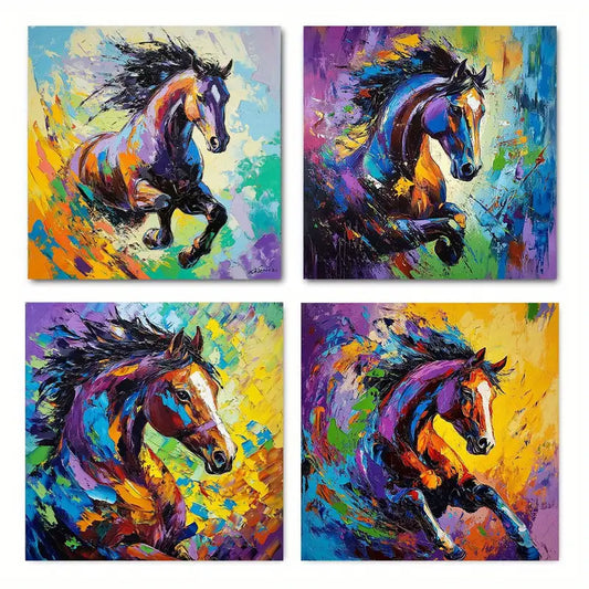 4pcs Graffiti Horse G Poster Wall Art Canvas Framed
