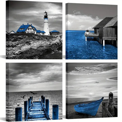 4pcs Artsbay Coastal Lighthouse & Ocean Wall Art Canvas Framed